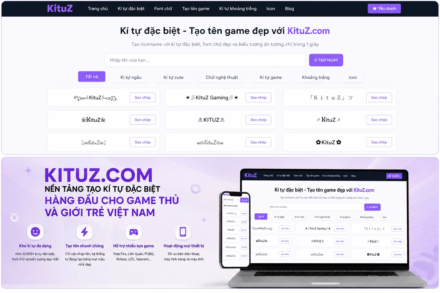 KituZ.com - Website Kí Tự Đặc Biệt Được Game Thủ Việt Nam Yêu Thích